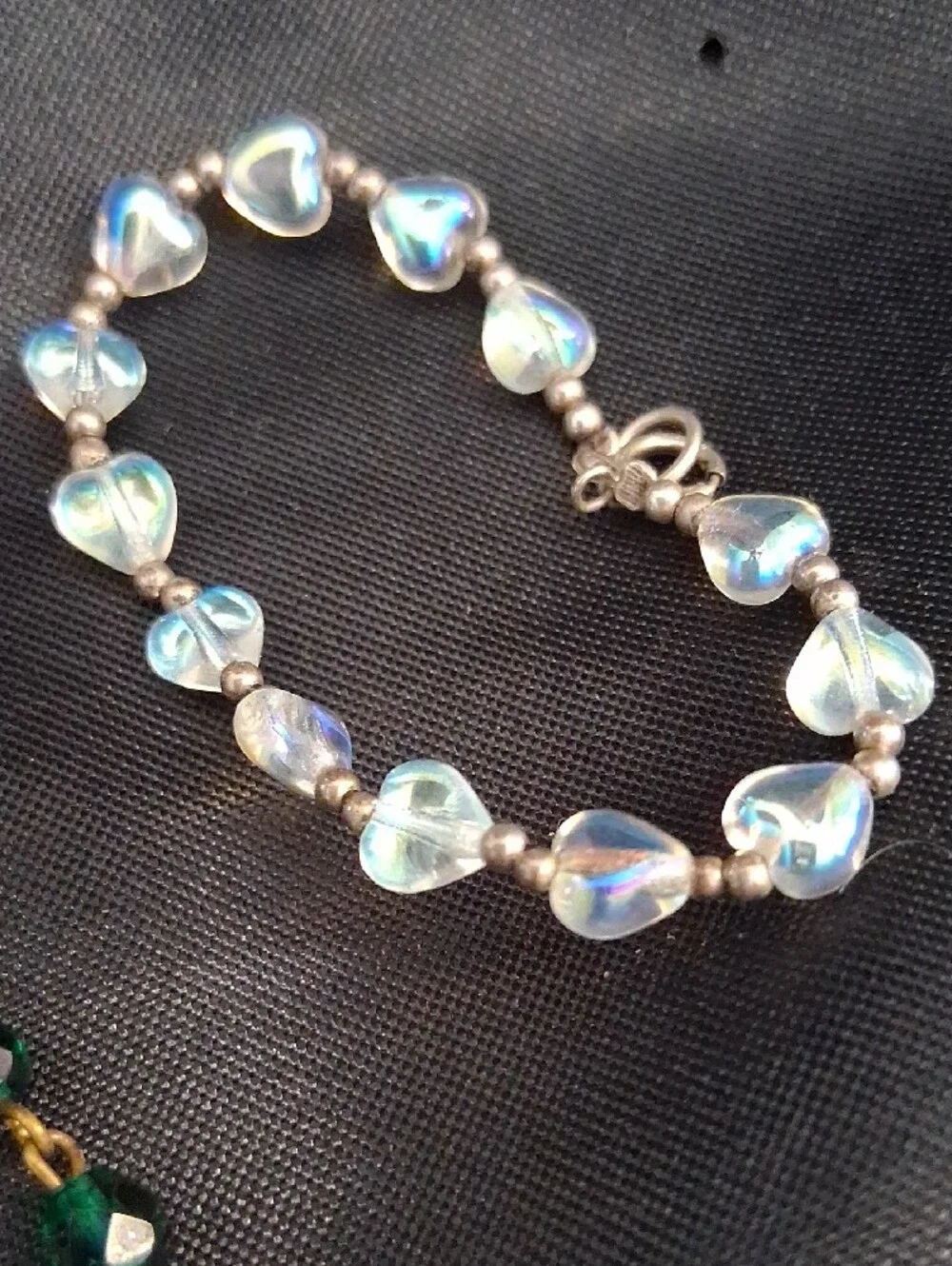 Heart Bead Silver-Tone Bracelet - Iridescent Hearts